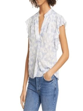 Joie Ashtina B Silk Blend Blue Floral Ruffle
Sleeve Top Size L